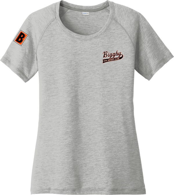 Biggby Coffee AAA Ladies PosiCharge Tri-Blend Wicking Scoop Neck Raglan Tee